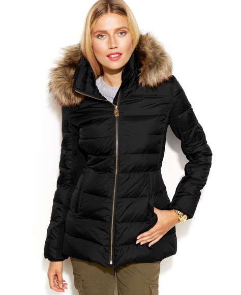 michael kors hooded faux fur trim down puffer coat gunmetal|faux fur trim puffer jacket.